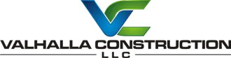 Logo for Valhalla Construction LLC, features stylized VC with blue and green gradients, text below.