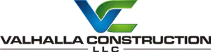 Logo for Valhalla Construction LLC, with a blue and green VC graphic above the text.